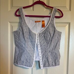 Striped Hook-and-Eye Vest - White & Navy